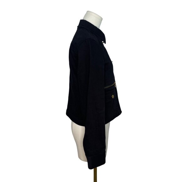 Ralph Lauren Womens Black Stretch Denim Jacket Petite With Gold Hardware Sz P/S - Picture 2 of 5